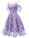 Robe Vintage Année 50 à Volants Dos Nu en Dentelle Violet Cocktail