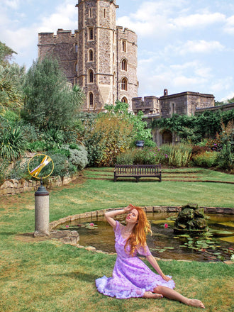 Robe Vintage Année 50 à Volants Dos Nu en dentelle Violet Soirée Cocktail