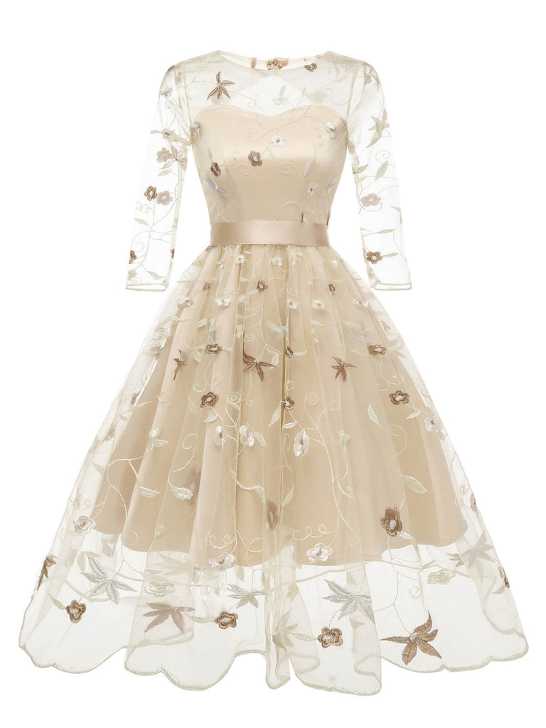 Robe Vintage Année 50 Florale Manches 3/4 Soirée Cocktail Pin Up