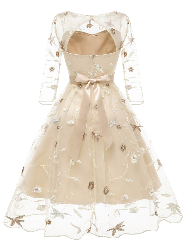 Robe Vintage Année 50 Florale Manches 3/4 Soirée Cocktail Pin Up