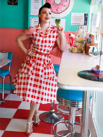 Robe Rockabilly Rouge Balançoire Vintage Années 50 à Carreaux Soirée Cocktail