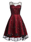 Robe Vintage Année 50 Floral En Dentelle Bordeaux Soirée Cocktail Pin Up