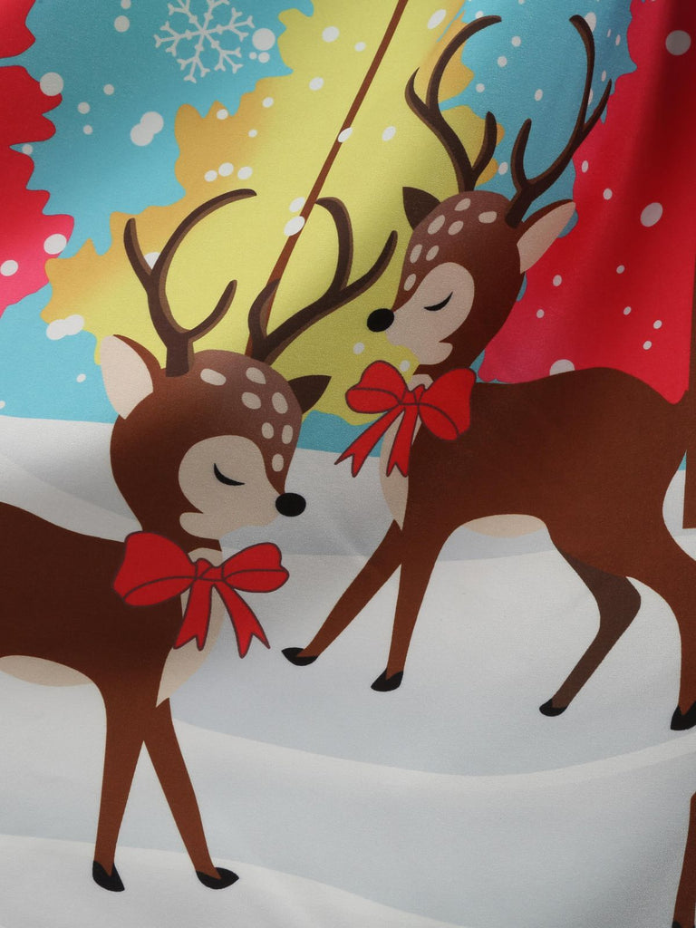 Robe Pour Noël Chic Année 50 Bleu Motifs Renne et flocon de neige