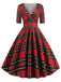 Robe Rockabilly Année 50 Vintage Demi-manches Col V A Carreaux