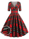 Robe Rockabilly Année 50 Vintage Demi-manches Col V A Carreaux