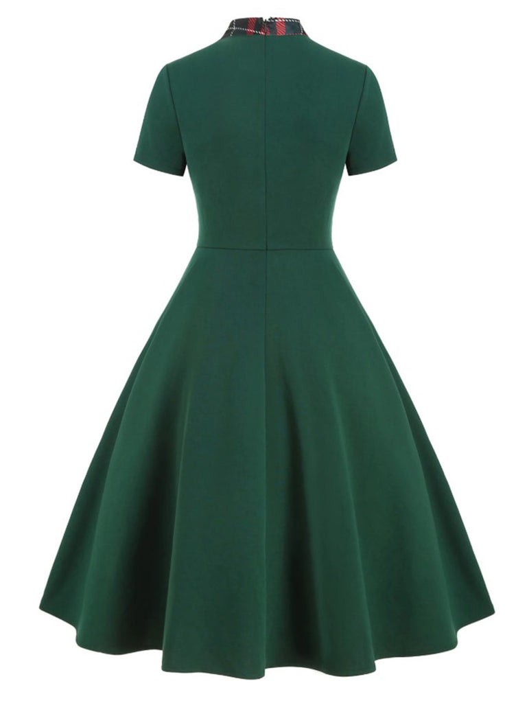 Robe Rockabilly À Carreaux Année 50 Patchwork Nœud Papillon