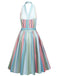 Robe de poche rayée arc-en-ciel à col en V des années 1950