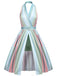 Robe de poche rayée arc-en-ciel à col en V des années 1950