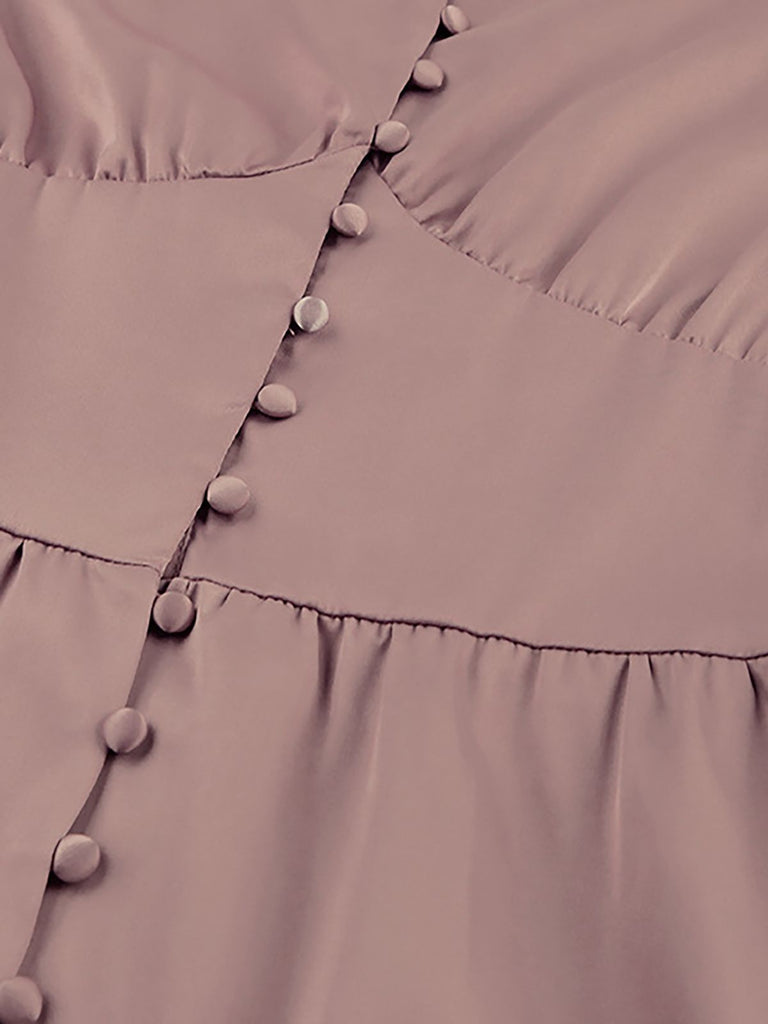 Robe Vintage Année 40 Solide avec Boutons Manches Bouffantes Chic