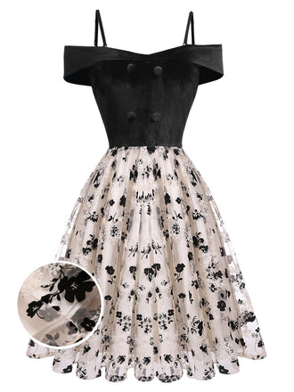 Robe Swing Année 50 Épaules Froides et Dénudées