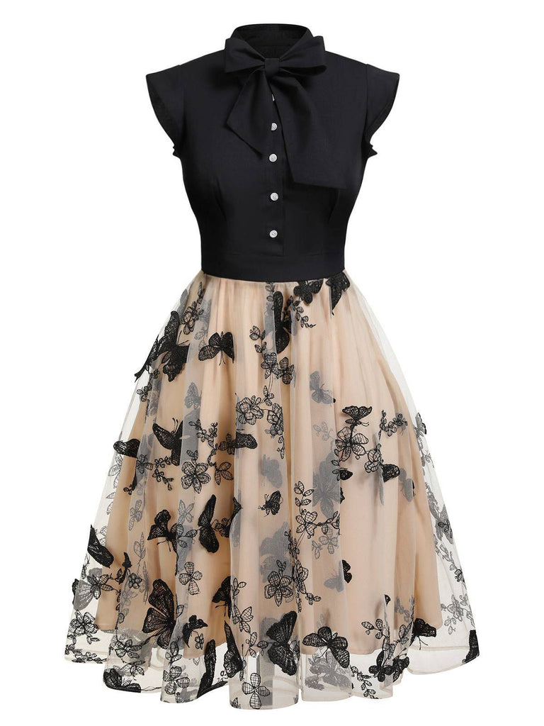 [Grande Taille] Robe patchwork papillon noire des années 1950 Cocktail