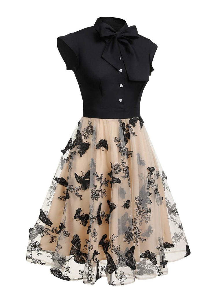 [Grande Taille] Robe patchwork papillon noire des années 1950 Cocktail