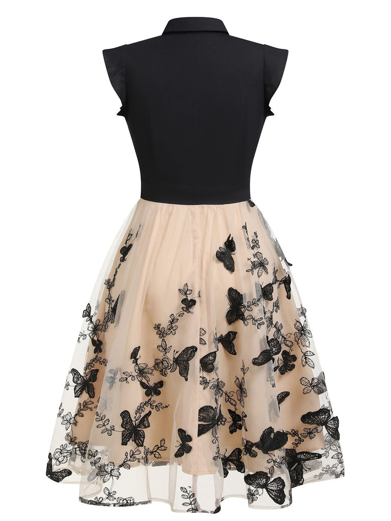 [Grande Taille] Robe patchwork papillon noire des années 1950 Cocktail