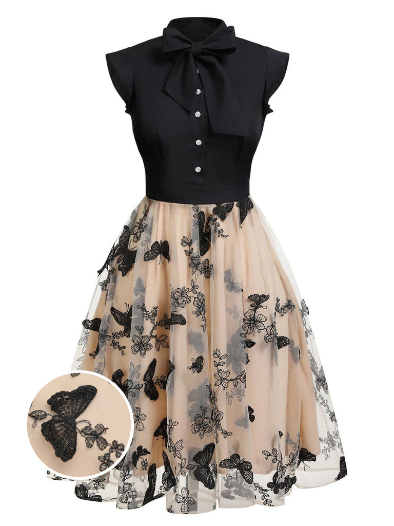 [Grande Taille] Robe patchwork papillon noire des années 1950 Cocktail