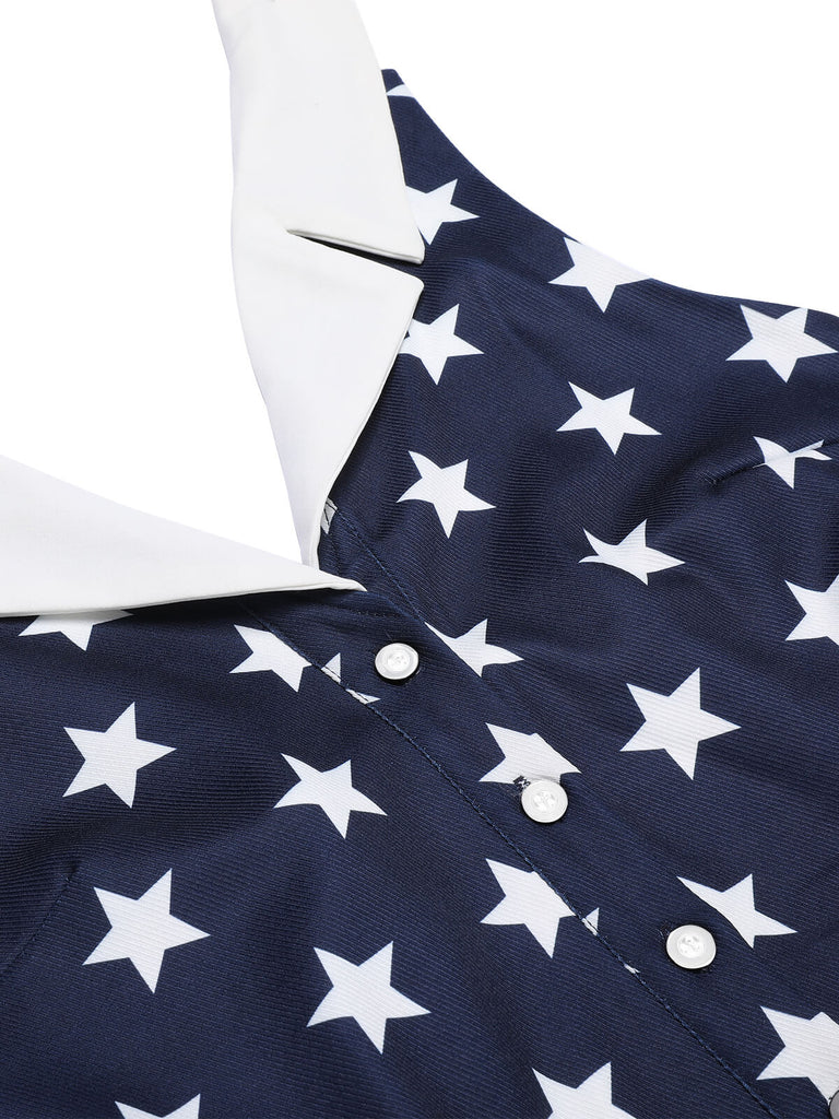 Combishort vintage bleu marine à revers et étoiles