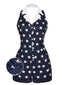 Combishort vintage bleu marine à revers et étoiles