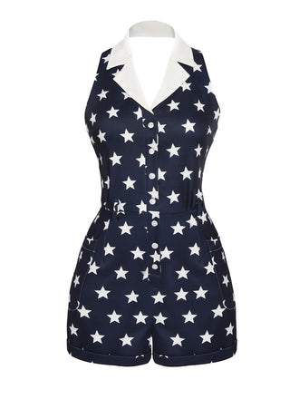 Combishort vintage bleu marine à revers et étoiles