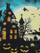 Robe patchwork en dentelle de château d'Halloween des années 1950 bleue