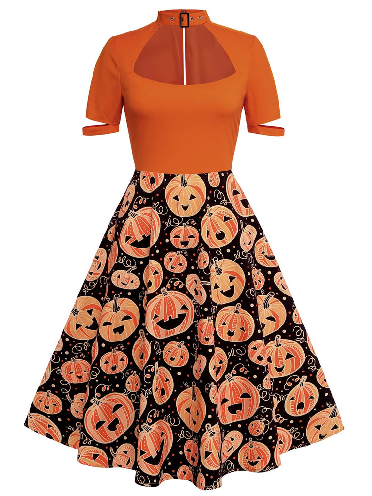Robe trapèze citrouille d'Halloween orange des années 1950