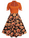 Robe trapèze citrouille d'Halloween orange des années 1950