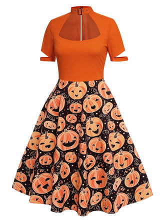 Robe trapèze citrouille d'Halloween orange des années 1950