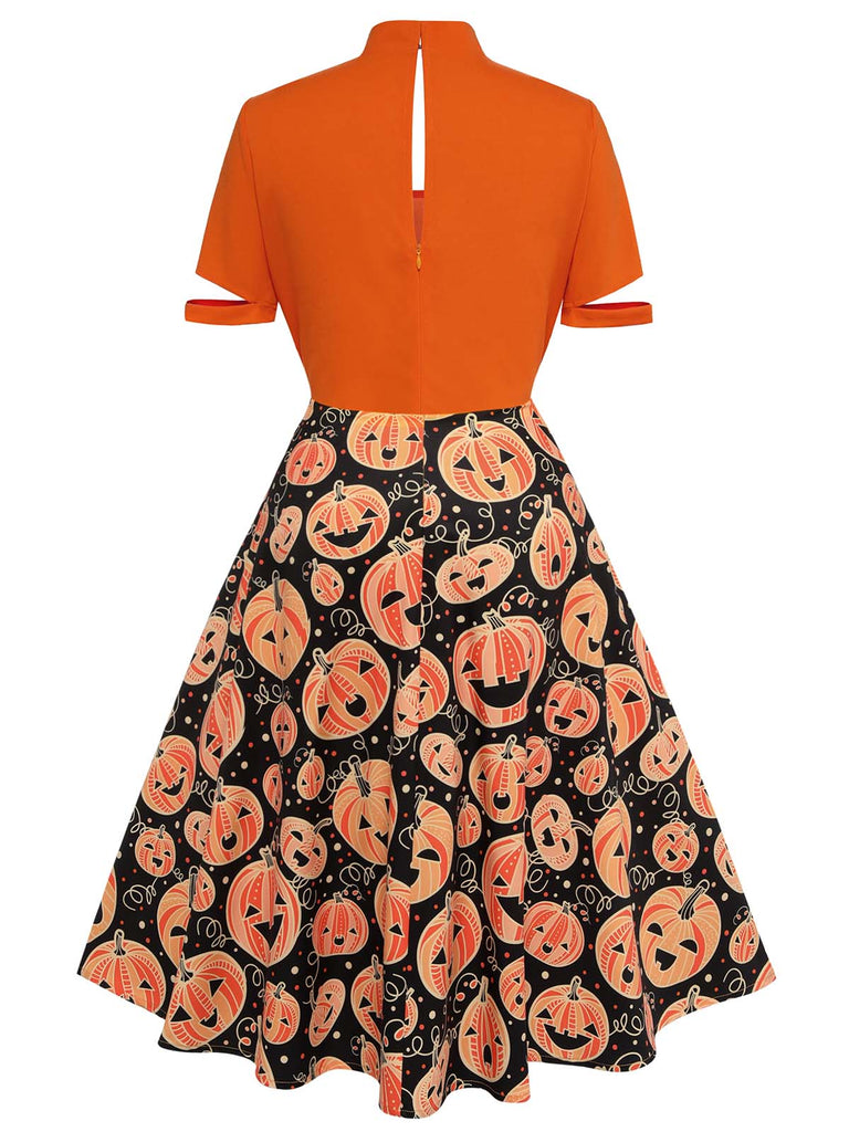 Robe trapèze citrouille d'Halloween orange des années 1950