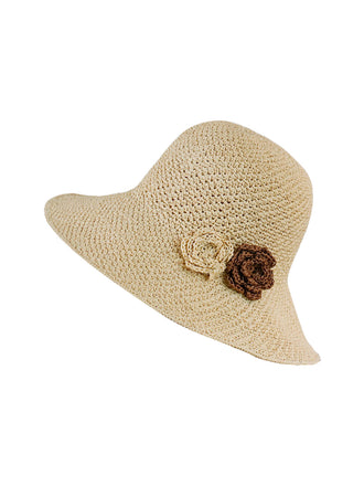 Chapeau de Paille Fleurs Tressées Rétro