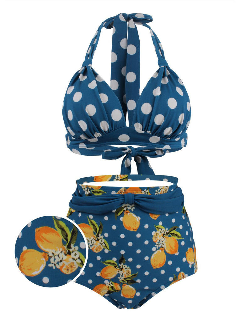 Femmes Maillot de Bain Retro Point de Polka Taille Haute