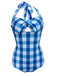 Maillot de Bain Vintage Bleu Une-pièce à Carreaux