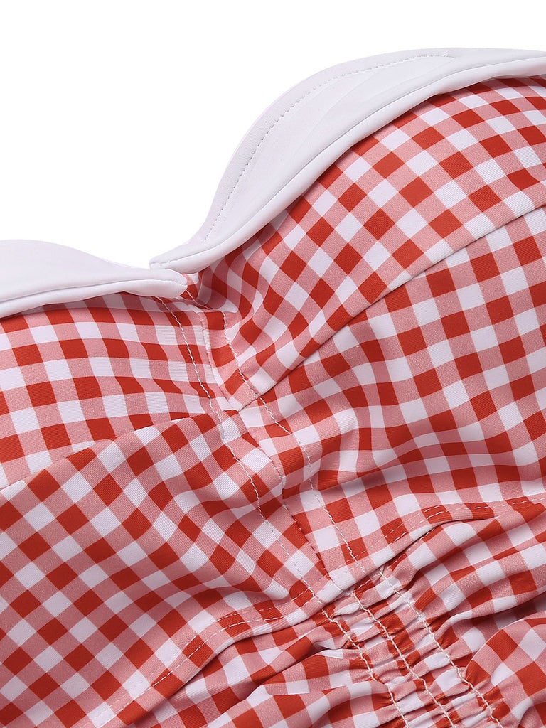 [Grande Taille] Maillot de bain une pièce rouge à carreaux avec nœud papillon