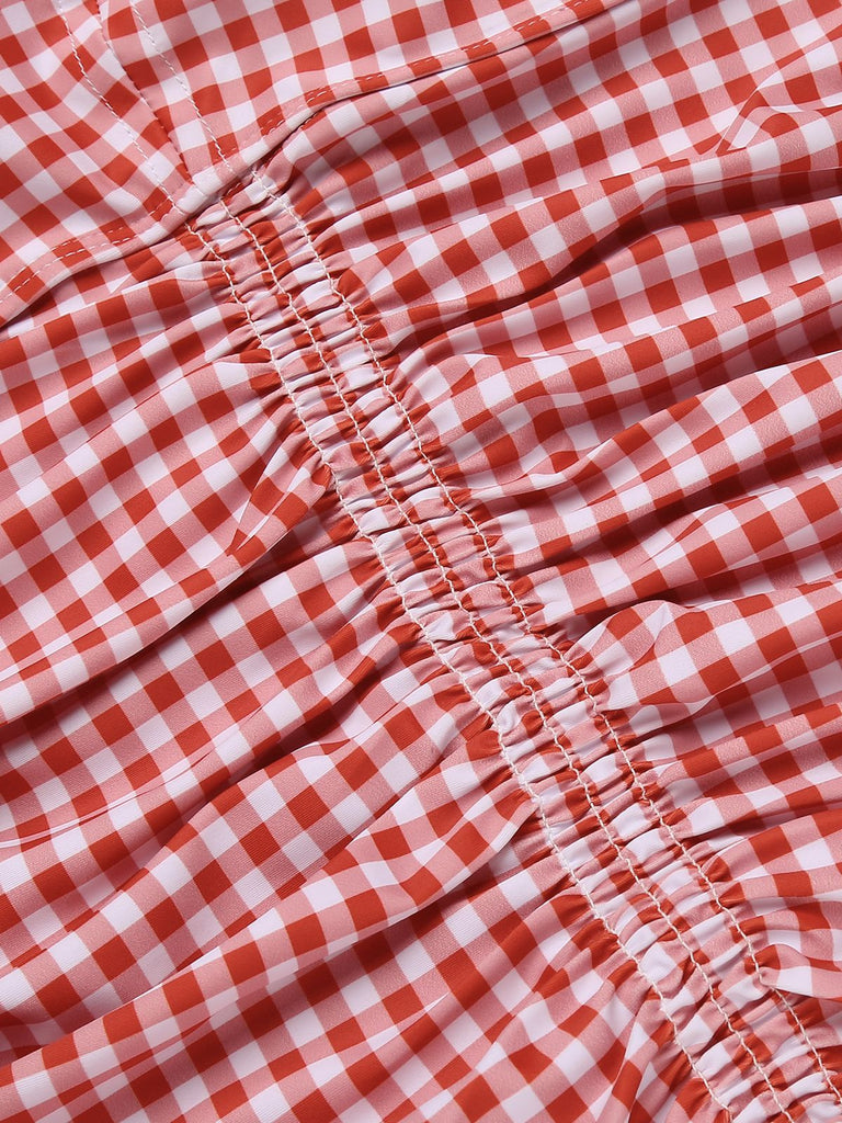 [Grande Taille] Maillot de bain une pièce rouge à carreaux avec nœud papillon
