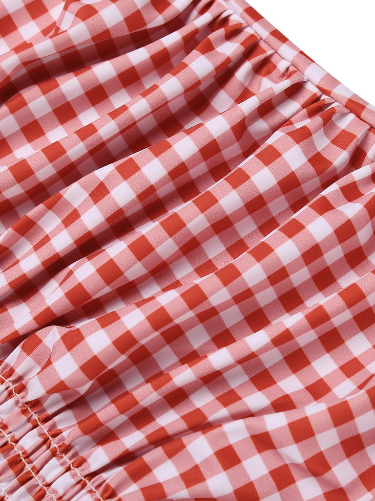 [Grande Taille] Maillot de bain une pièce rouge à carreaux avec nœud papillon