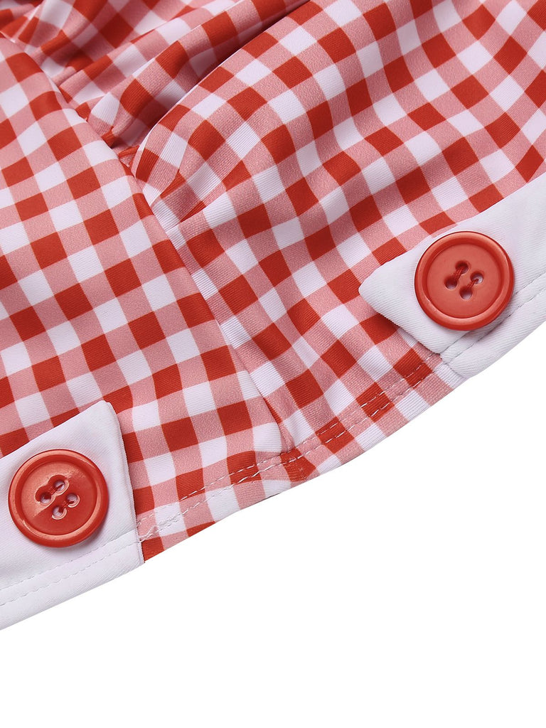 [Grande Taille] Maillot de bain une pièce rouge à carreaux avec nœud papillon