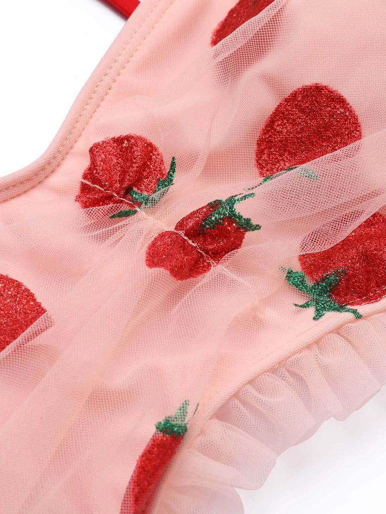 [Grande Taille] Ensemble Tankini Cami Fraise en Dentelle