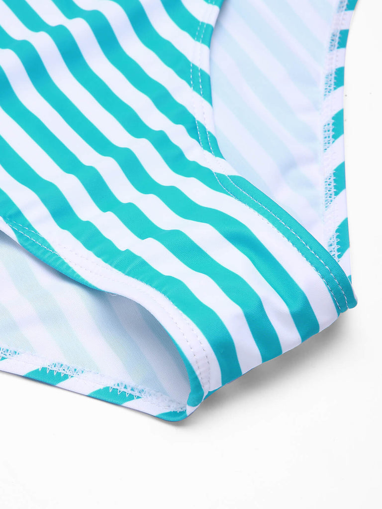 Maillot de bain Une Pièce à Rayures Bleue et Nœud Papillon