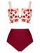 Maillot de bain rouge 1940s à bretelles résille fraise