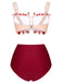 Maillot de bain rouge 1940s à bretelles résille fraise