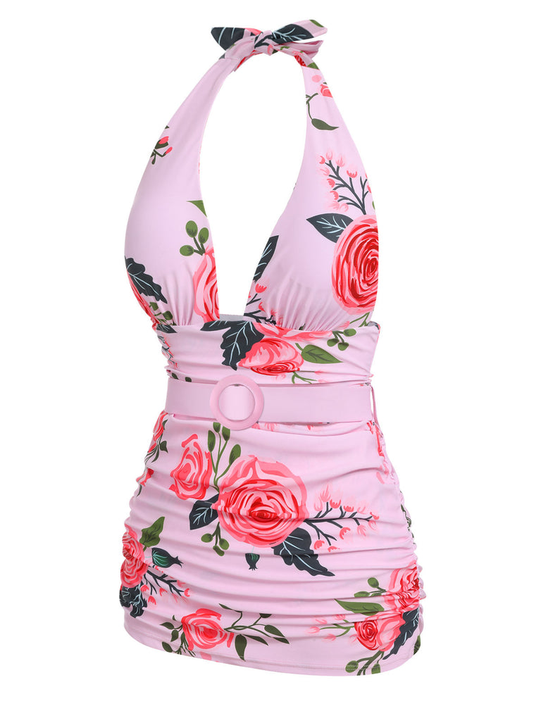 [Grande Taille] Maillot de bain rose avec roses années 1930