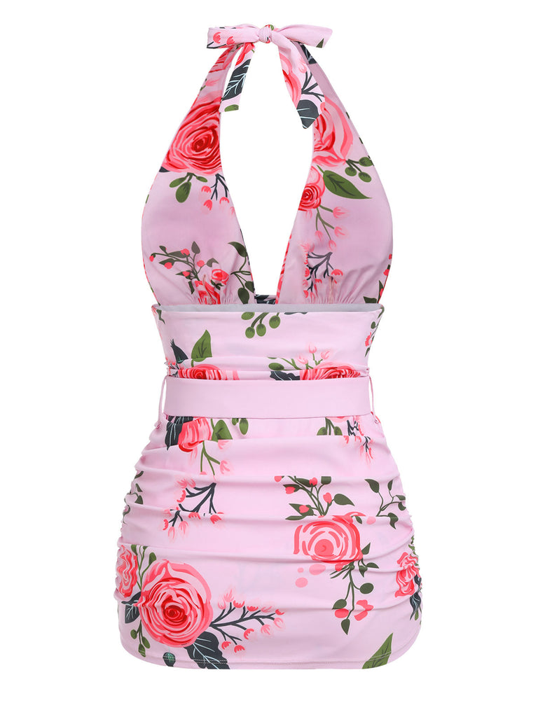 [Grande Taille] Maillot de bain rose avec roses années 1930