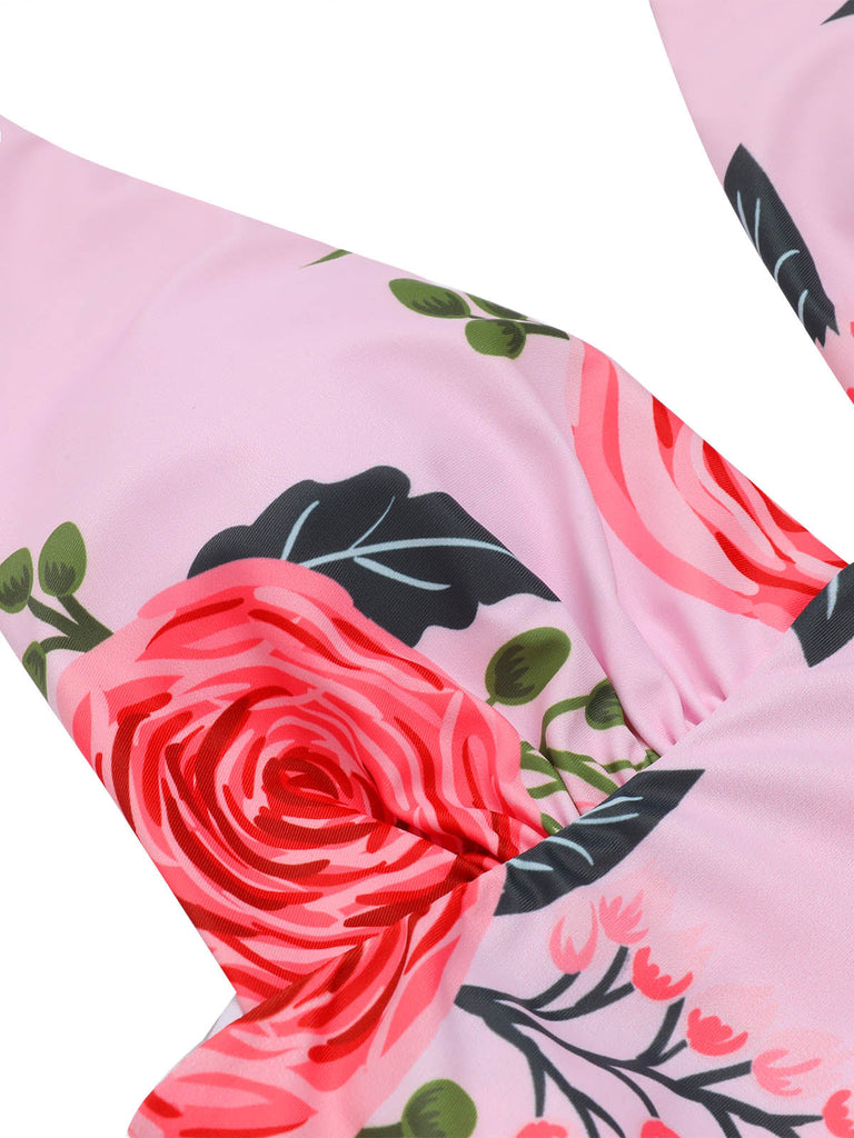 [Grande Taille] Maillot de bain rose avec roses années 1930