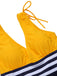 Maillot de bain rayé jaune et bleu années 50 à lacets