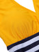 Maillot de bain rayé jaune et bleu années 50 à lacets