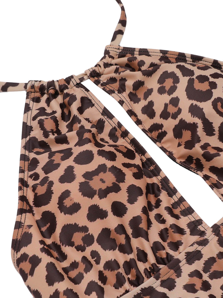Maillot de bain marron léopard col V années 30