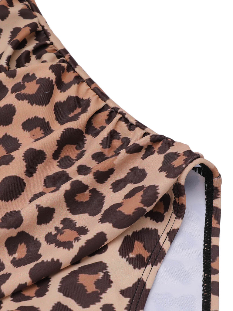 Maillot de bain marron léopard col V années 30