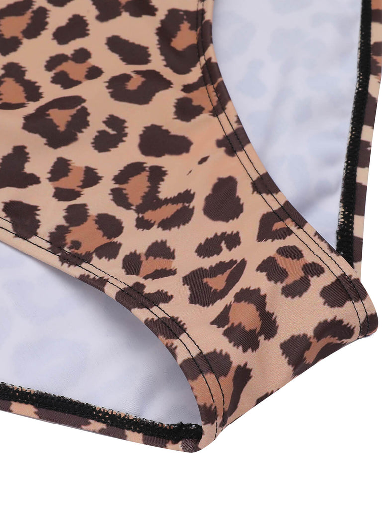 Maillot de bain marron léopard col V années 30