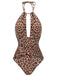 Maillot de bain marron léopard col V années 30