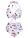 Maillot de bain licou à lacets blanc cerise des années 1950