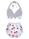 Maillot de bain licou à lacets blanc cerise des années 1950