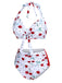 Maillot de bain licou à lacets blanc cerise des années 1950