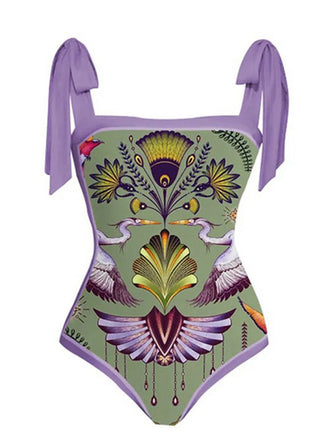 Maillot de bain et cache maillot à lacets motif d'animaux style tribal années 1950